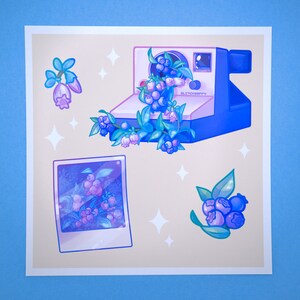 Blueberry Camera 8x8" Art Print | Pastel Kawaii Wall Art image 3