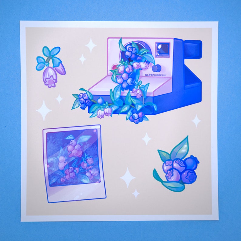 Blueberry Camera 8x8" Art Print | Pastel Kawaii Wall Art image 3