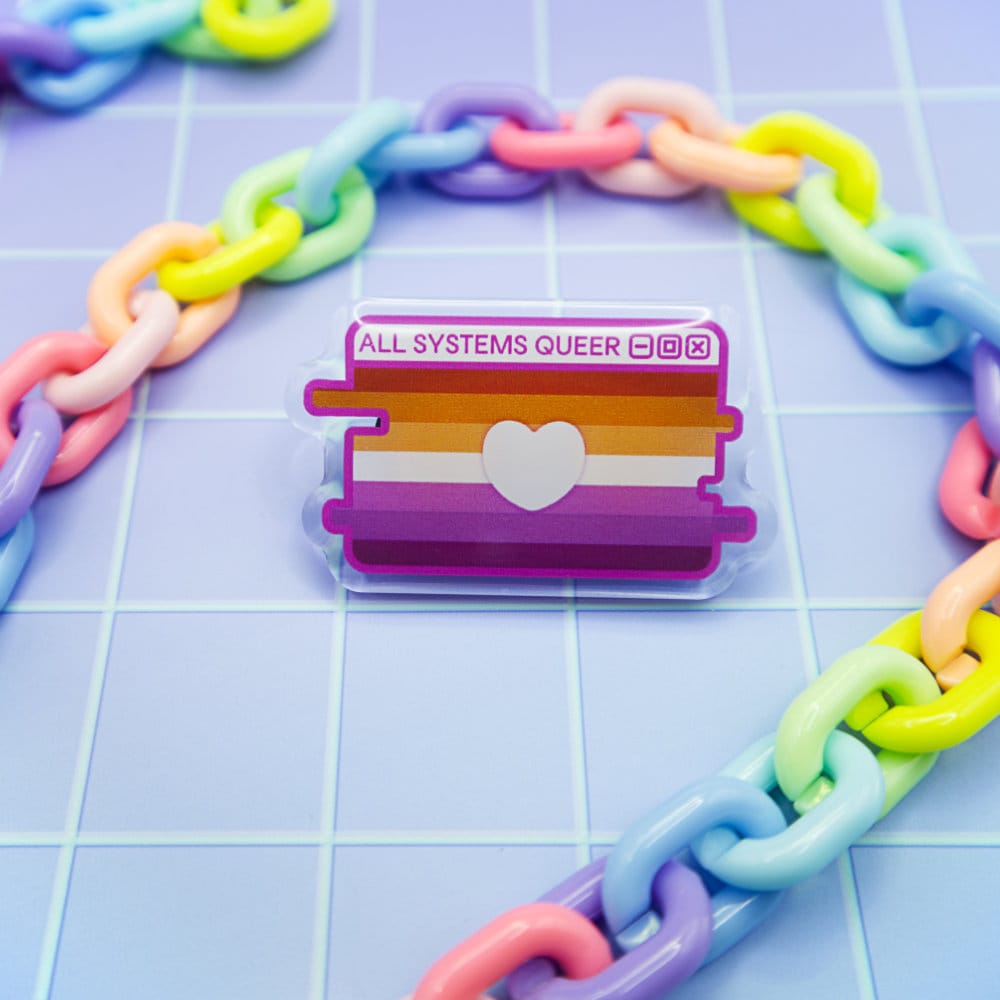 Lesbian Pride System Message Acrylic Pin | Vaporwave Glitchy Nostalgic ...