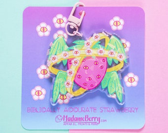 Biblically Accurate Strawberry Holographic Acrylic Keychain Charm