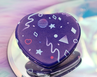 Vapor Party Heart-Shaped Compact Mirror | Retro Kawaii Travel Mirror for Purse or Pockets