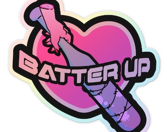 Batter Up Holographic Sticker | Pink Heart Demon Baddie | Y2K Stickers