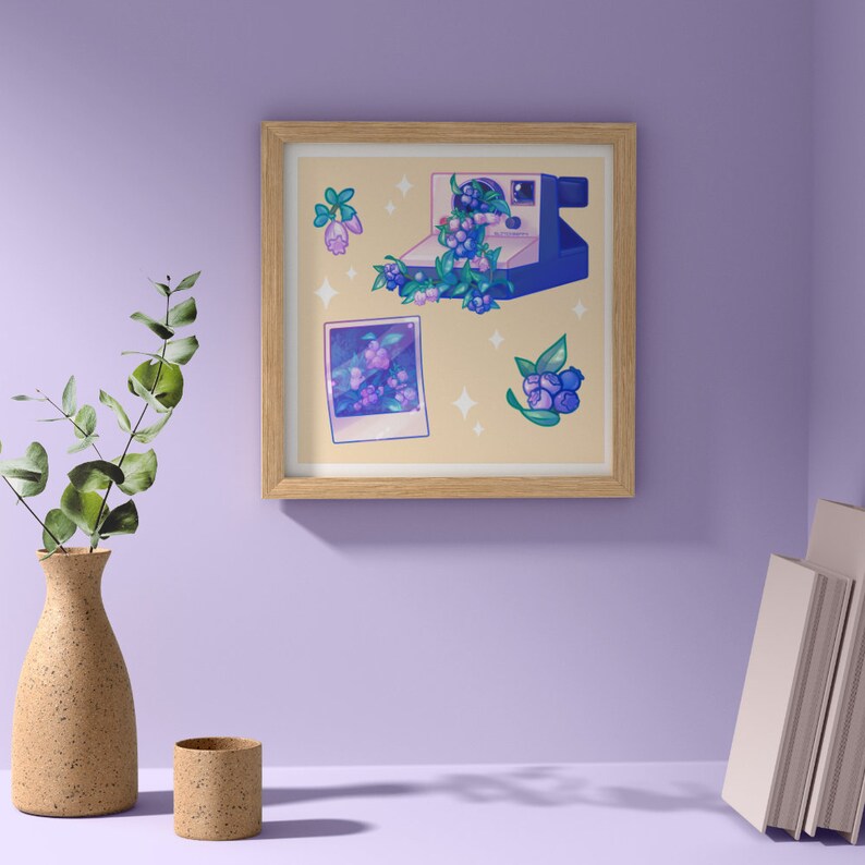 Blueberry Camera 8x8" Art Print | Pastel Kawaii Wall Art image 2