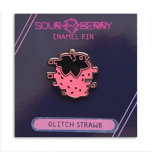Glitch Strawb Enamel Pin  | Strawberry Lapel Pin | Spooky Occult Accessories Glow in the Dark