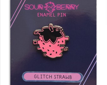 Glitch Strawb Enamel Pin  | Strawberry Lapel Pin | Spooky Occult Accessories Glow in the Dark