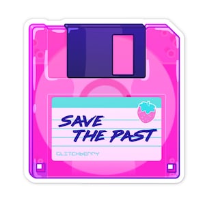 Pink Floppy Disk Sticker: "Save the Past" Vaporwave Nostalgic Stationery image 1