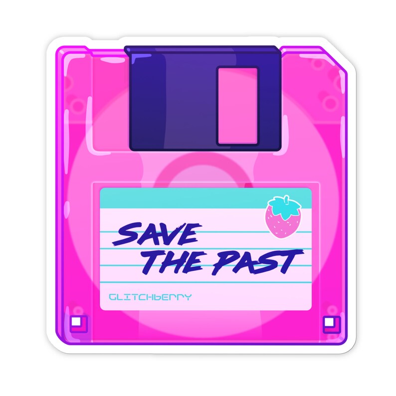Pink Floppy Disk Sticker: "Save the Past" Vaporwave Nostalgic Stationery image 1