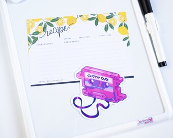 Pink "GlitchTape" Cassette Fridge Magnet | Kawaii Mixtape Whiteboard Magnet | Nostalgic Retro Gifts