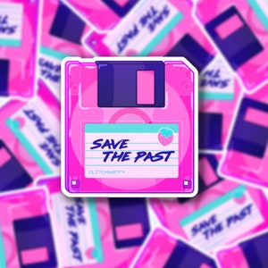 Pink Floppy Disk Sticker: "Save the Past" Vaporwave Nostalgic Stationery image 2