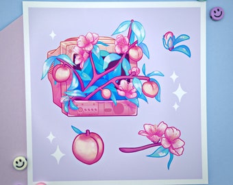 Peach TV 8x8" Art Print | Pastel Kawaii Wall Art