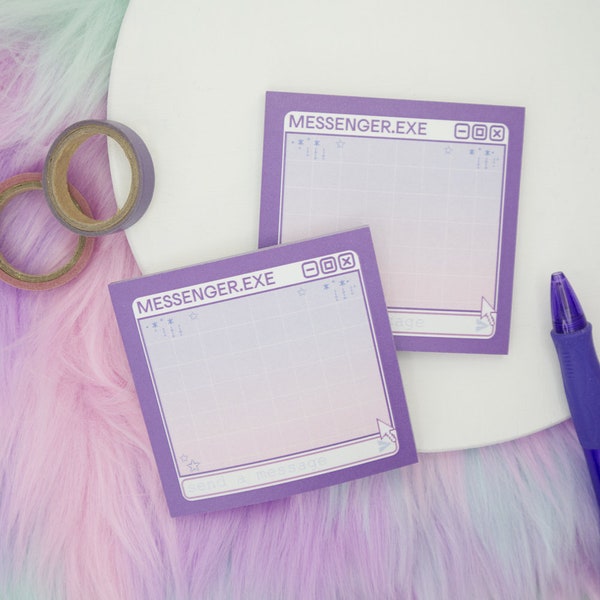 Messenger.EXE Sticky Note Pad | Vaporwave Nostalgic Adhesive Notepad 50 Sheets | Kawaii Retro Stationery | Windows 95 Computer