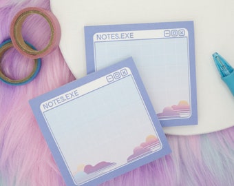 Notes.EXE Sticky Note Pad | Vaporwave Nostalgic Adhesive Notepad 50 Sheets | Kawaii Retro Stationery | Windows 95 Computer