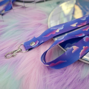 Head in the Clouds Lanyard For Keys | Vaporwave Nostalgic Badge Holder | Kawaii Retro Accessories