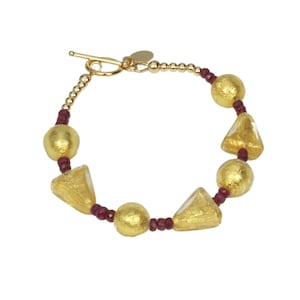Murano Glass Ruby Bracelet: 14K Gold Filled Toggle Clasp, 7.5"
