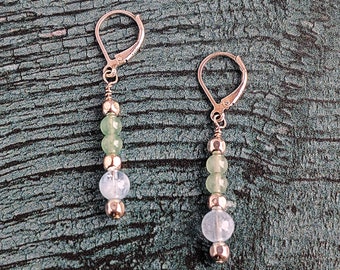 Pendientes colgantes de plata de ley con aventurina y aguamarina: Spring Waters