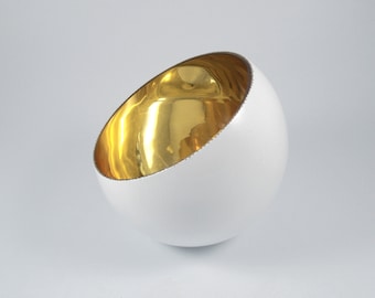 White and Gold Glass Slant Lip Bowl 23 Karat Gold Leaf and White Reverse gilded and painted Bowl, Verre Eglomisé, Gold and White Décor Bowl
