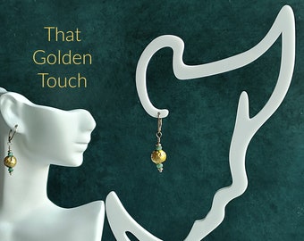 Emerald and Gilded Gold Lever Back Earrings, 23 Karat Gilded Gold on Lava Stone, Natural Emeralds, Light to Wear, Gift for Her, Elegant
