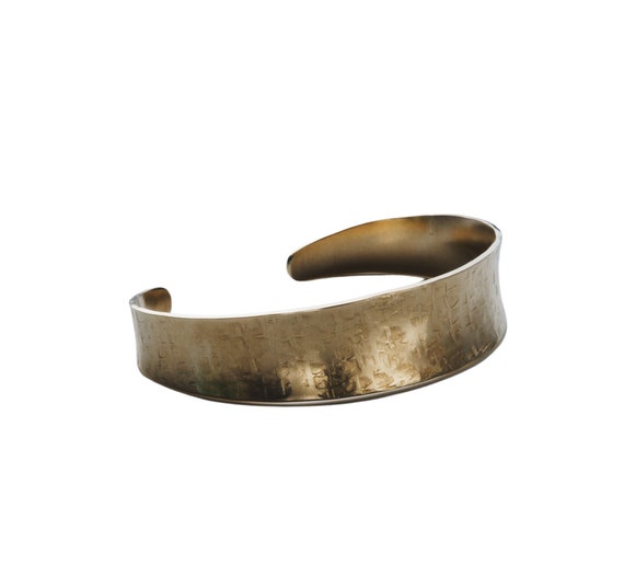 Bracelet Manchette Laiton Doré Martelé - Style Jonc Large 4 Cm - État Bon