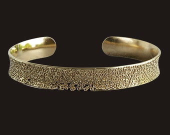 Pre-Columbian Inspired Textured Gold Brass Cuff Bracelet, Inspired by Old World Civilization Jewelry, Modern, but Ancient Looking Gold Cuff