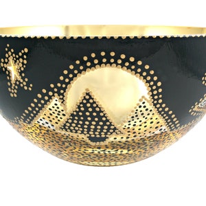 Gold and Black Glass Bowl Verre Eglomisé Glass Art 23 Karat Gold Leaf Hand Painted Engraved Design Gold and Black Tree Moon and star Design image 1