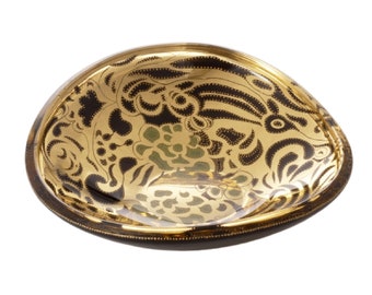 Table Centerpiece Bowl, Décor Art Bowl, Floral Glass Bowl, Green Flower Design, Engraved Gold Design, Gold Leaf Art Bowl, Luxury Gift Bowl