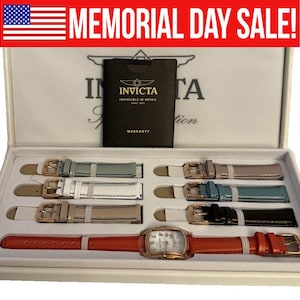 Invicta Rose Gold Tone Women's Quartz Watch Special Edition Lupah Rectangular Case Leather Strap with Original Box, Warranty Card