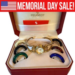 Peugeot Womens Quartz Watch Interchangeable Bezel Set 1990s Box Battery Needed Peugeot 1990s Interchangeable Bezel Set Womens Quartz Wrist  main image 3