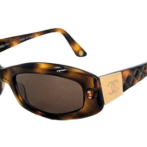 Gafas de sol rectangulares Chanel 5014 c.502/93 color marrón carey con estuche, estilo vintage.