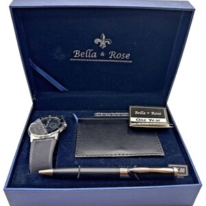 Bella & Rose Men's Watch Set - Includes Pen and Business Card Holder