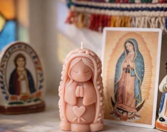 Mini Praying Girl Candle | Virgin Mary Inspired Candle | Tiny 1 Inch Candle | Spiritual Decor | Handmade Soy Wax | Relic