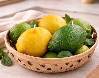 Lemon & Lime Candle Set | Realistic Fruit Candles | Handmade Soy Wax | Citrus Decor Set | Kitchen Styling | Unique Gift Set | 2 candles