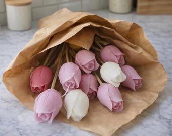Hand-Poured Tulip Bouquet Candle - Soy Wax Floral Arrangement