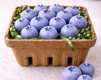Blueberry Candle Set | Hand-Poured Soy Wax Berry Basket | Realistic Food Candle | Cute Gift | Kitchen Decor | Handmade Candle