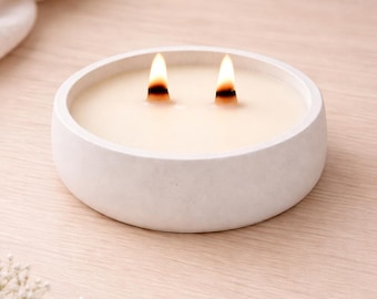 Oval Plaster Wood Wick Candle with Match Holder | Refillable Soy Wax Decor
