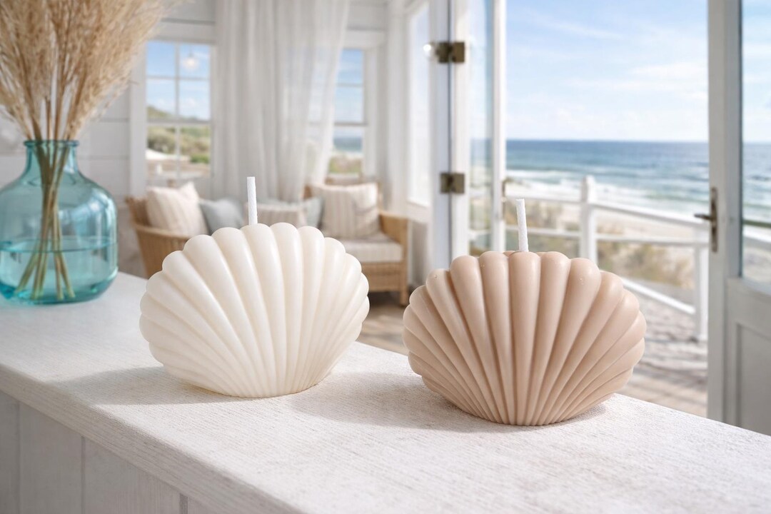 Small Sculpted Seashell Candle- Coastal Minimal | Hand-poured Soy Wax ...