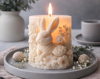 Easter Bunny Candle • Hand-Poured Floral Soy Wax Pillar • Cottagecore Spring Decor