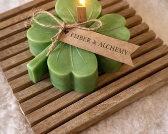 St. Patrick’s Day Clover Candle | Wood Wick Lucky Charm | Handmade Soy Wax | Ember & Alchemy
