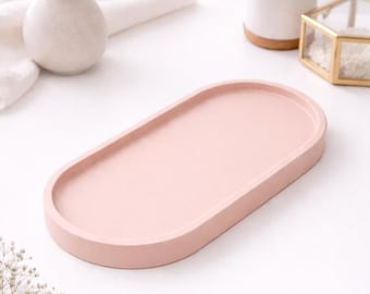 Oval Tray | Minimalist | Candle Tray | Jewelry Tray | Handmade Plaster Catchall | Modern Vanity Decor.