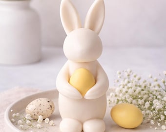 Hand-Poured Soy Wax Bunny Candle with Egg | Pastel Spring Decor