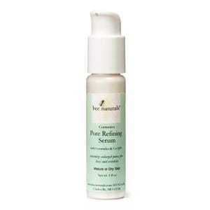 May include: A white bottle of Bee Naturals Corrective Pore Refining Serum with Ceramides & Co Q10. The bottle is labeled for mature or dry skin and has a net weight of 1 fl oz.