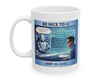Be Nice to AI Mug | Funny AI Politeness Score Gift for Programmers | Tech Humor Coffee Mug | 11oz