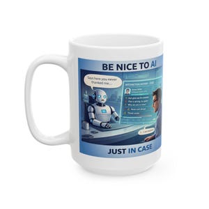 Be Nice to AI Mug 15oz | AI Politeness Score Gift for Programmers | Tech Humor Coffee Mug