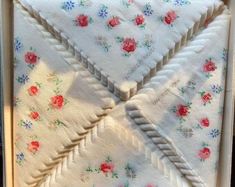 Mid century Harley rice paper napkins, Vintage napkins with red roses, flowers, & scalloped edges, Delicate English made rice paper napkins