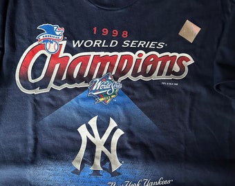 Retro 1998 NY Yankees MLB World Series champions unisex all cotton T-shirt size L, navy, never worn mint, holographic Seal of Authenticity