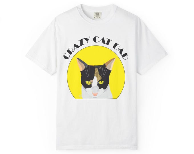 Crazy Cat Dad T-shirt | Calico Cat Illustration, Yellow Circle Design