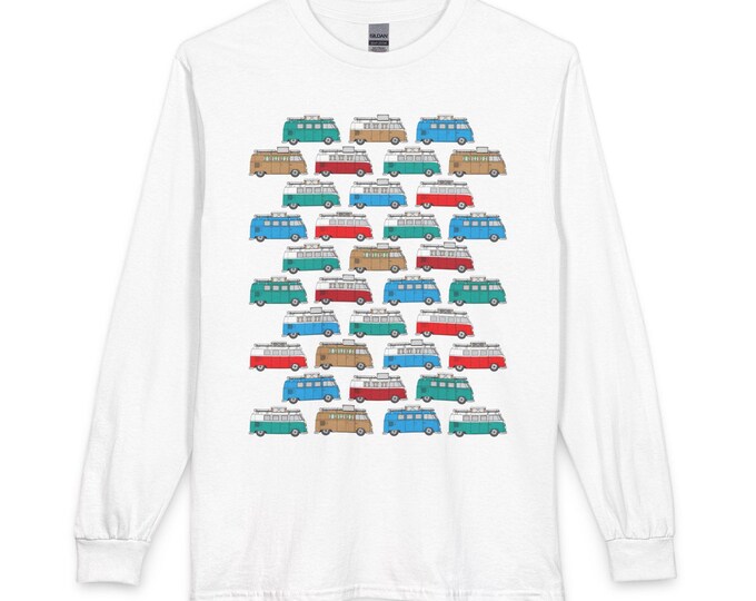Vintage VW Camper Pattern Pajama top Long Sleeve | Retro Van Repeat Graphic