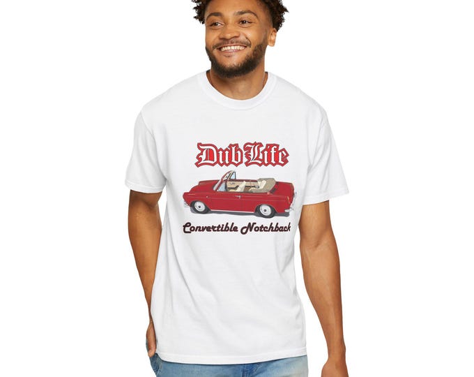 Dub Life Convertible Notchback T-shirt | Retro Red Convertible Car Shirt