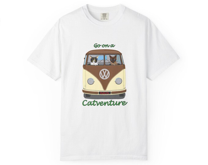 Cat Van 'Catventure' T-Shirt | Vintage Camper Cat Illustration
