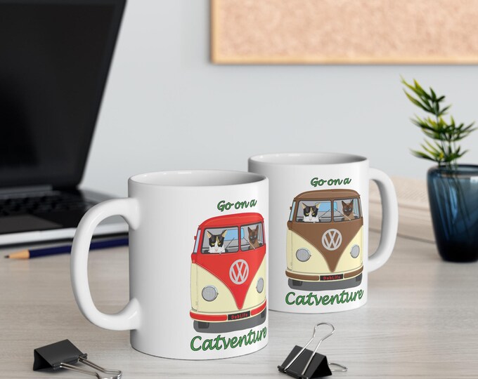 Catventure Van Mug | VW Camper Cats, Go On A Catventure Coffee Mug