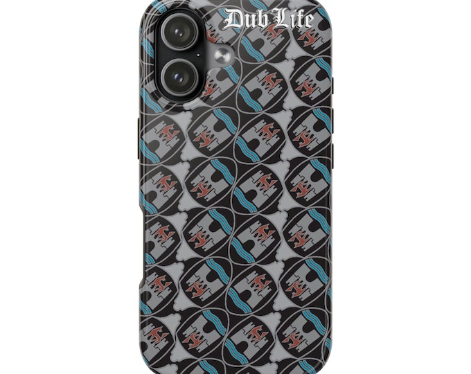 Dub Life Crest Pattern Phone Case | Skull Logo Repeat, Protective Phone Case